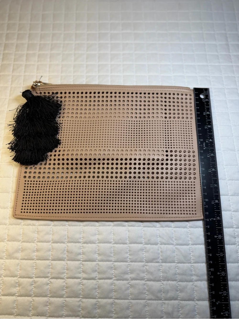Neiman Marcus Blush Perforated Clutch with Gold Trim